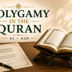 A symbolic illustration of an open Quran on a wooden stand beside a balanced set of scales, illuminated by warm natural light, representing the Quran's emphasis on justice and fairness in the discussion of polygamy.