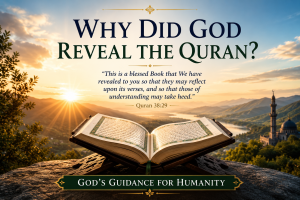 Open Quran overlooking a sunrise landscape symbolizing God's guidance, purpose, and light for humanity.